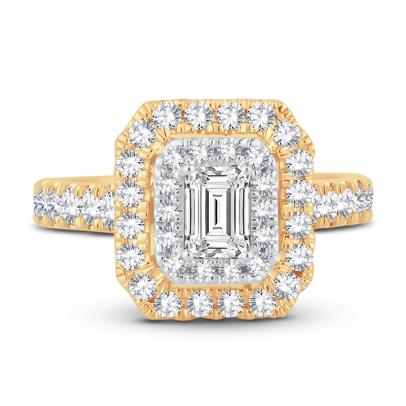 Main Image 3 of Now + Forever Diamond Engagement Ring 1-1/2 ct tw Emerald & Round-cut 14K Yellow Gold