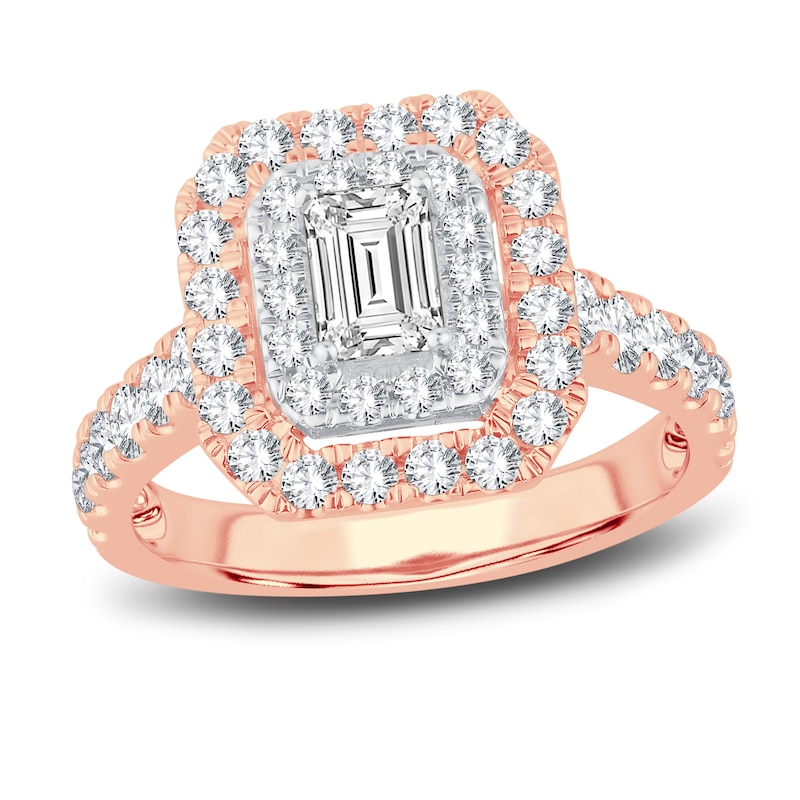 Main Image 1 of Now + Forever Diamond Engagement Ring 1-1/2 ct tw Emerald & Round-cut 14K Rose Gold
