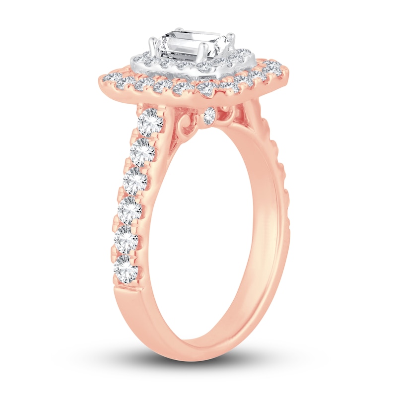 Diamond Engagement Ring 1-1/2 ct tw Emerald & Round-cut 14K Rose Gold