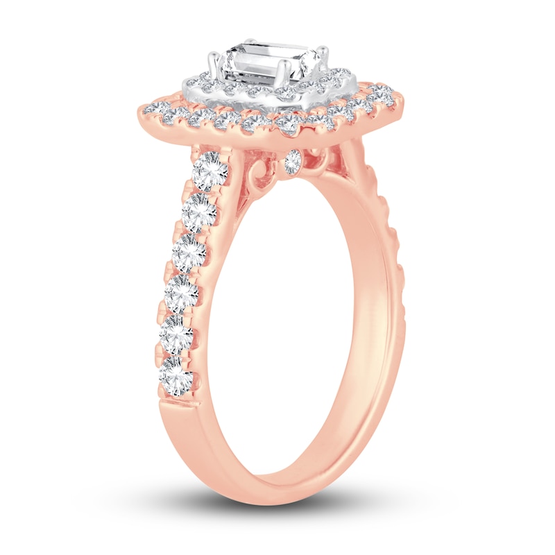 Main Image 2 of Now + Forever Diamond Engagement Ring 1-1/2 ct tw Emerald & Round-cut 14K Rose Gold