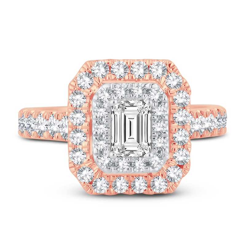Diamond Engagement Ring 1-1/2 ct tw Emerald & Round-cut 14K Rose Gold
