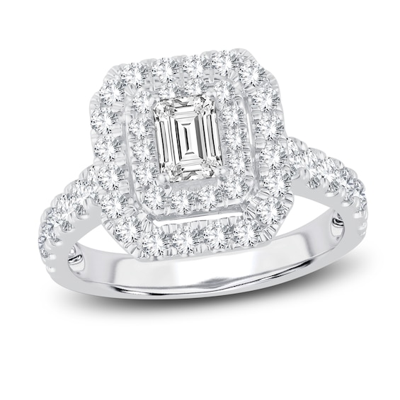 Now + Forever Diamond Engagement Ring 1-1/ ct tw Emerald & Round-cut 14K White Gold