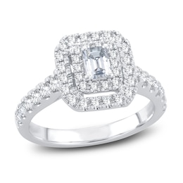 Now + Forever Diamond Engagement Ring 1 ct tw Emerald & Round-cut 14K White Gold