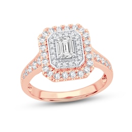 Now + Forever Diamond Engagement Ring 1-1/4 ct tw Emerald & Round-cut 14K Rose Gold