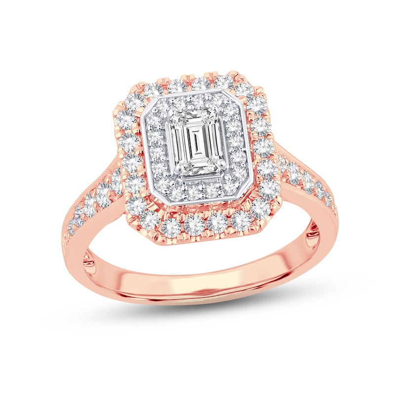 Diamond Engagement Ring 1-1/4 ct tw Emerald & Round-cut 14K Rose Gold