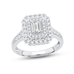 Now + Forever Diamond Engagement Ring 1-1/4 ct tw Emerald & Round-cut 14K White Gold