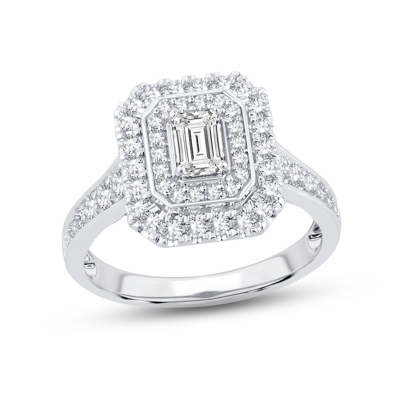 Main Image 1 of Now + Forever Diamond Engagement Ring 1-1/4 ct tw Emerald & Round-cut 14K White Gold