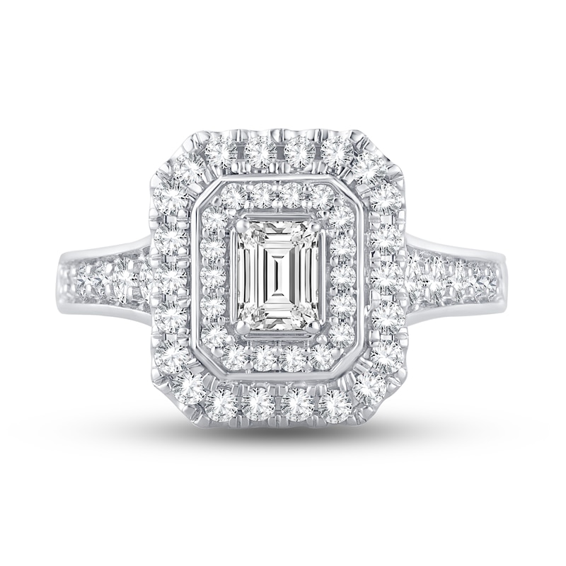 Diamond Engagement Ring 1-1/4 ct tw Emerald & Round-cut 14K White Gold