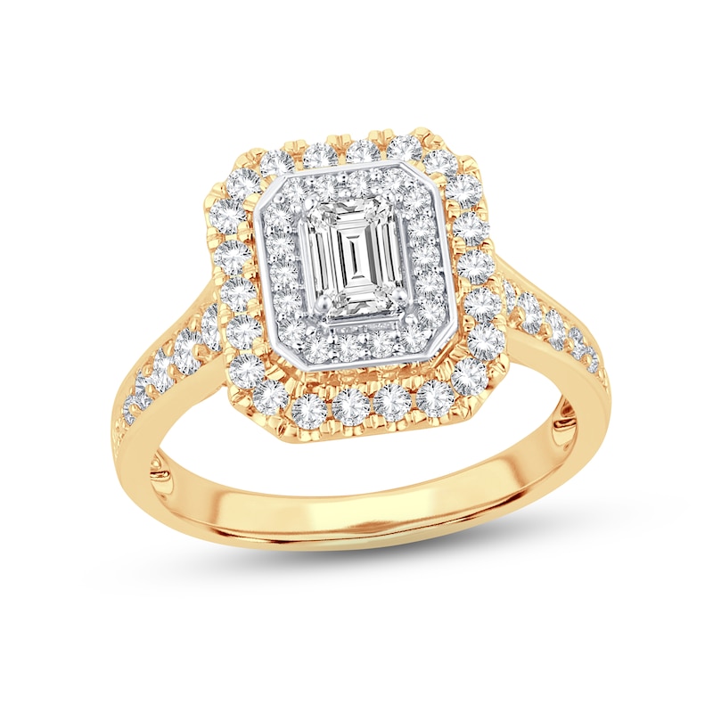 Main Image 1 of Now + Forever Diamond Engagement Ring 1-1/4 ct tw Emerald & Round-cut 14K Yellow Gold