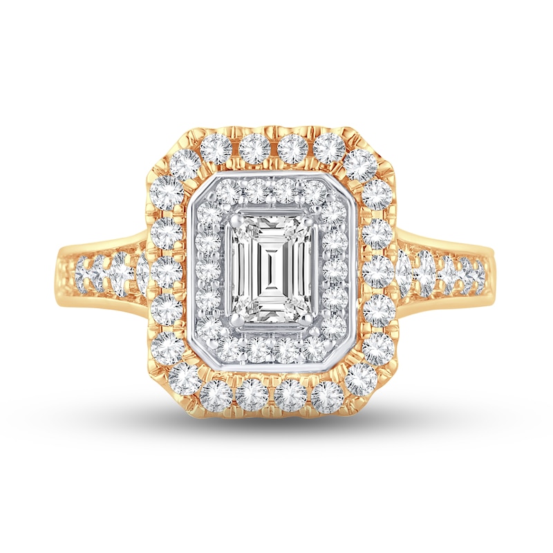 Main Image 2 of Now + Forever Diamond Engagement Ring 1-1/4 ct tw Emerald & Round-cut 14K Yellow Gold