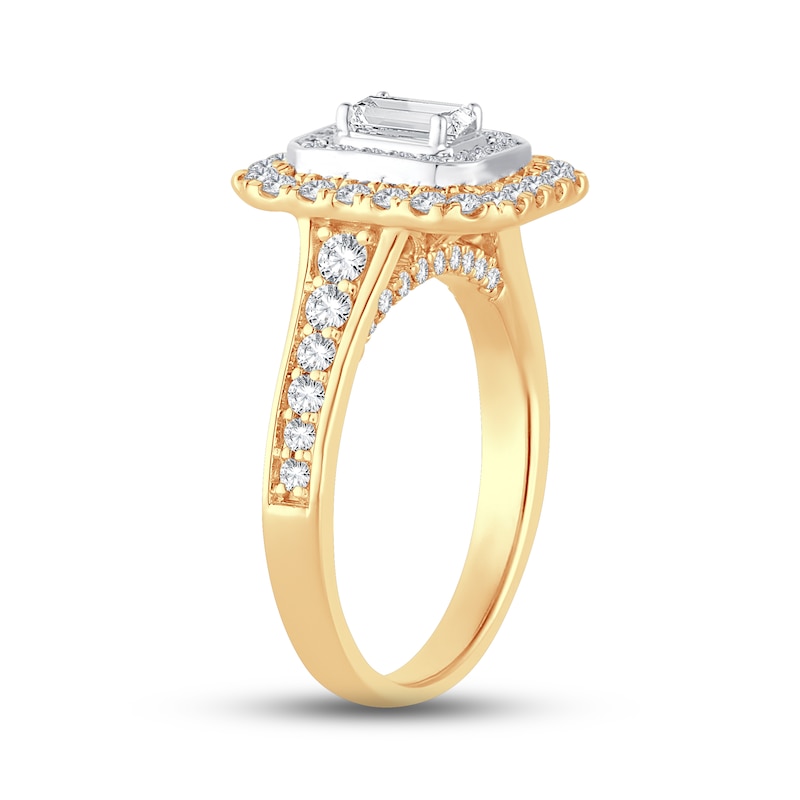 Main Image 3 of Now + Forever Diamond Engagement Ring 1-1/4 ct tw Emerald & Round-cut 14K Yellow Gold