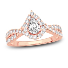 Now + Forever Diamond Engagement Ring 1 ct tw Pear & Round-cut 14K Rose Gold