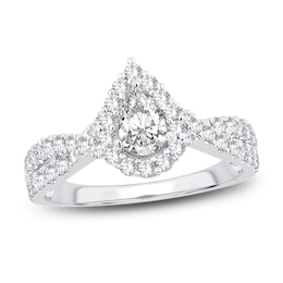 Now + Forever Diamond Engagement Ring 1 ct tw Pear & Round-cut 14K White Gold