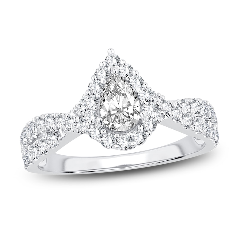 Diamond Engagement Ring 1 ct tw Pear & Round-cut 14K White Gold