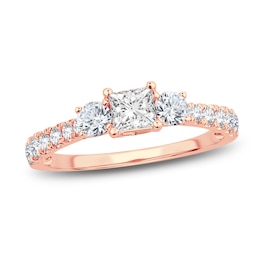 Now + Forever Three-Stone Diamond Engagement Ring 1 ct tw Princess/Round-Cut 14K Rose Gold