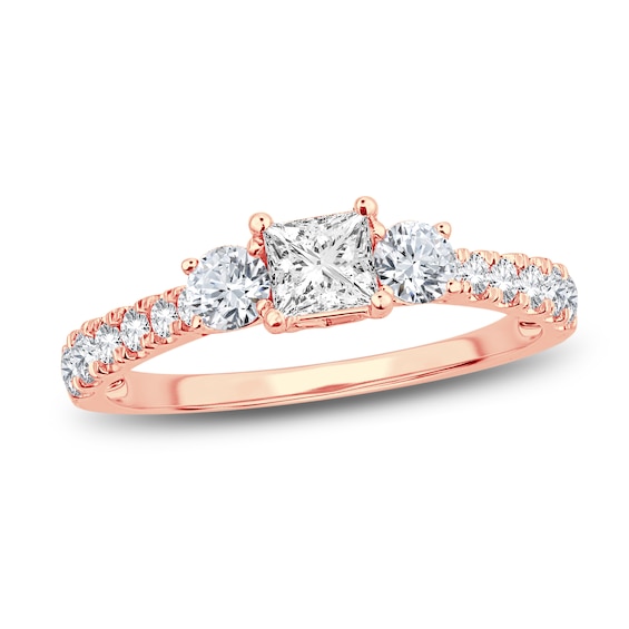 Now + Forever Three-Stone Diamond Engagement Ring 1 ct tw Princess/Round-Cut 14K Rose Gold