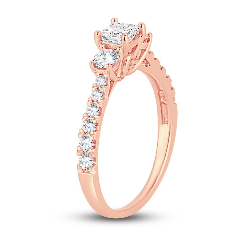 Main Image 2 of Now + Forever Three-Stone Diamond Engagement Ring 1 ct tw Princess/Round-Cut 14K Rose Gold