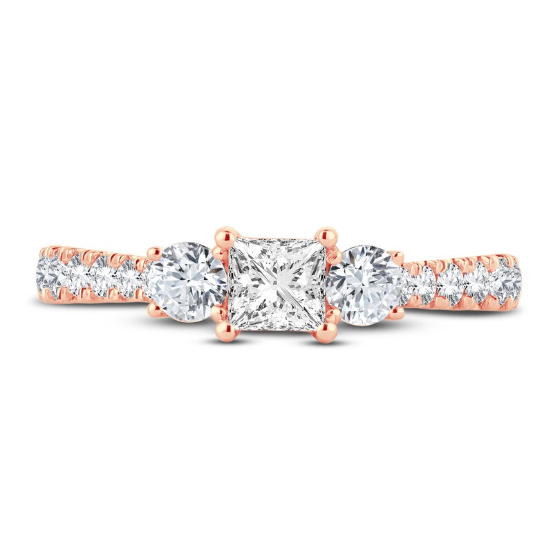 Main Image 3 of Now + Forever Three-Stone Diamond Engagement Ring 1 ct tw Princess/Round-Cut 14K Rose Gold