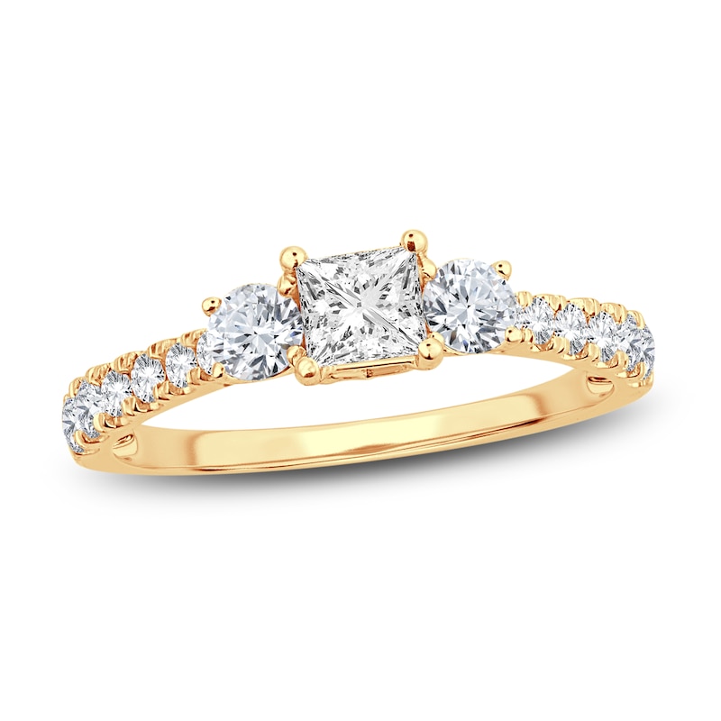 Main Image 1 of Now + Forever Three-Stone Diamond Engagement Ring 1 ct tw Princess/Round-Cut 14K Yellow Gold