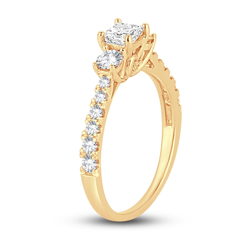 Main Image 2 of Now + Forever Three-Stone Diamond Engagement Ring 1 ct tw Princess/Round-Cut 14K Yellow Gold