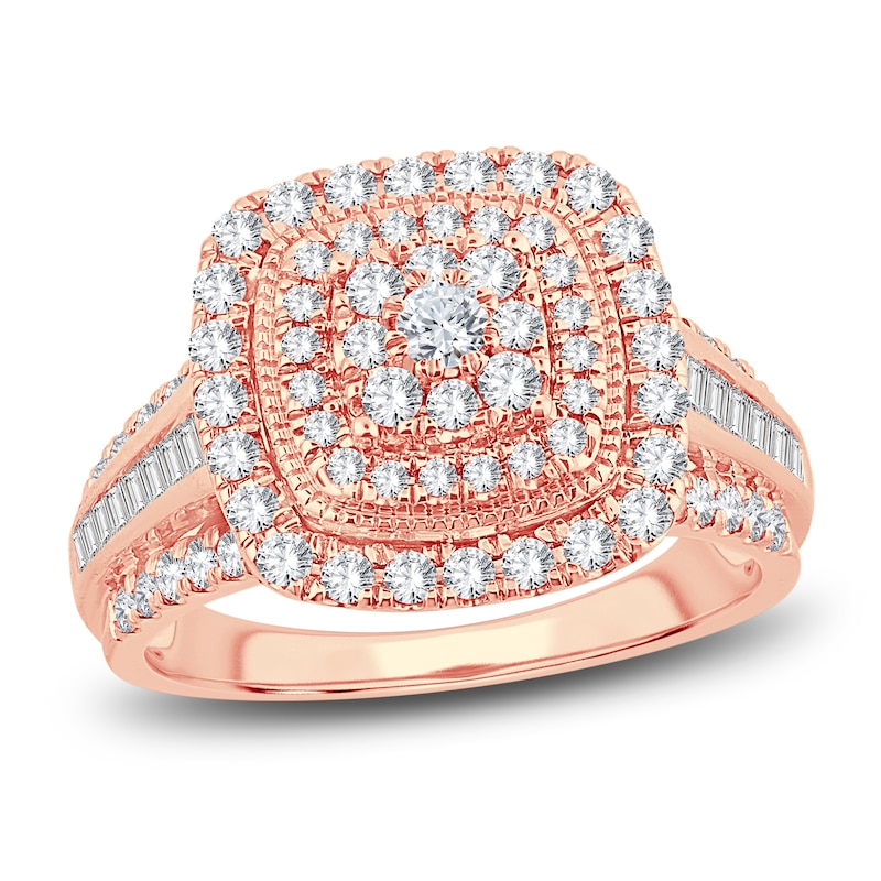 Diamond Engagement Ring 1 ct tw Round & Baguette-Cut 14K Rose Gold