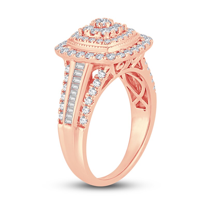 Diamond Engagement Ring 1 ct tw Round & Baguette-Cut 14K Rose Gold