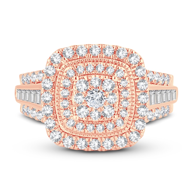 Diamond Engagement Ring 1 ct tw Round & Baguette-Cut 14K Rose Gold