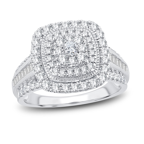 Now + Forever Diamond Engagement Ring 1 ct tw Round & Baguette-Cut 14K White Gold