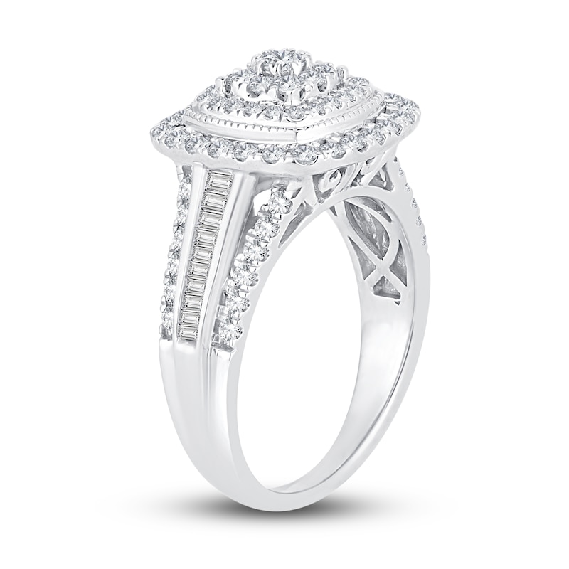 Diamond Engagement Ring 1 ct tw Round & Baguette-Cut 14K White Gold