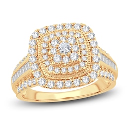 Now + Forever Diamond Engagement Ring 1 ct tw Round & Baguette-Cut 14K Yellow Gold