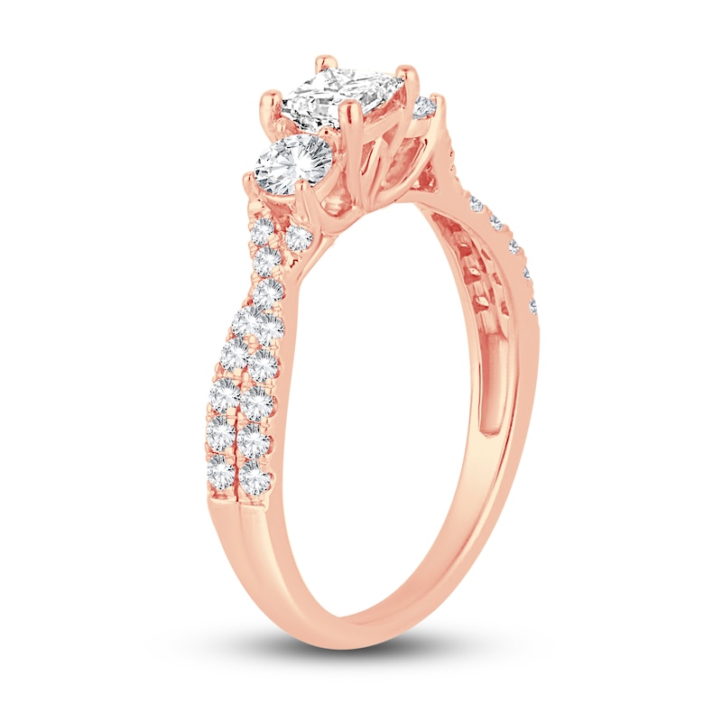 Main Image 2 of Memories Moments Magic Three-Stone Diamond Engagement Ring 1 ct tw Princess/Round-Cut 14K Rose Gold