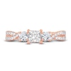 Thumbnail Image 3 of Memories Moments Magic Three-Stone Diamond Engagement Ring 1 ct tw Princess/Round-Cut 14K Rose Gold
