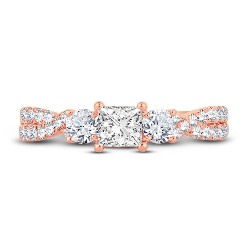 Main Image 3 of Memories Moments Magic Three-Stone Diamond Engagement Ring 1 ct tw Princess/Round-Cut 14K Rose Gold