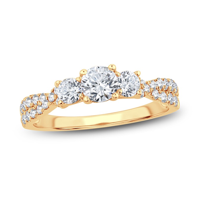 Main Image 1 of Memories Moments Magic Three-Stone Diamond Engagement Ring 1 ct tw Round-Cut 14K Yellow Gold