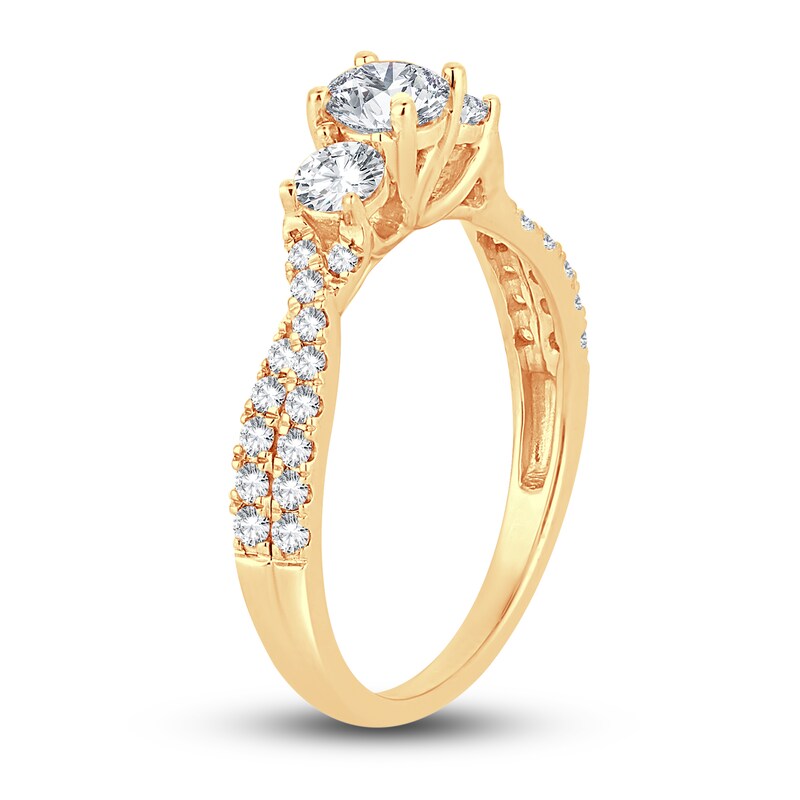 Main Image 2 of Memories Moments Magic Three-Stone Diamond Engagement Ring 1 ct tw Round-Cut 14K Yellow Gold