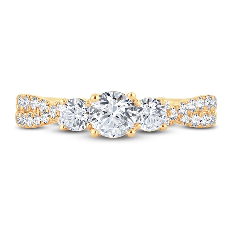 Main Image 3 of Memories Moments Magic Three-Stone Diamond Engagement Ring 1 ct tw Round-Cut 14K Yellow Gold
