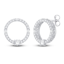 Neil Lane Diamond Circle Earrings 1/2 ct tw Round & Baguette-Cut 14K White Gold