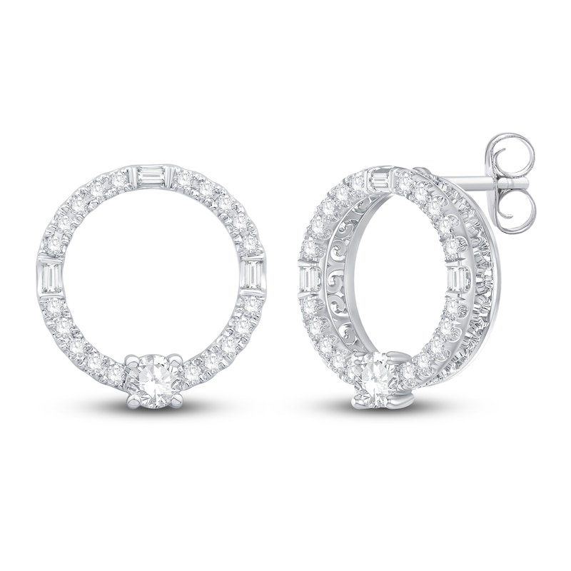 Neil Lane Diamond Circle Earrings 1/2 ct tw Round & Baguette-Cut 14K White Gold