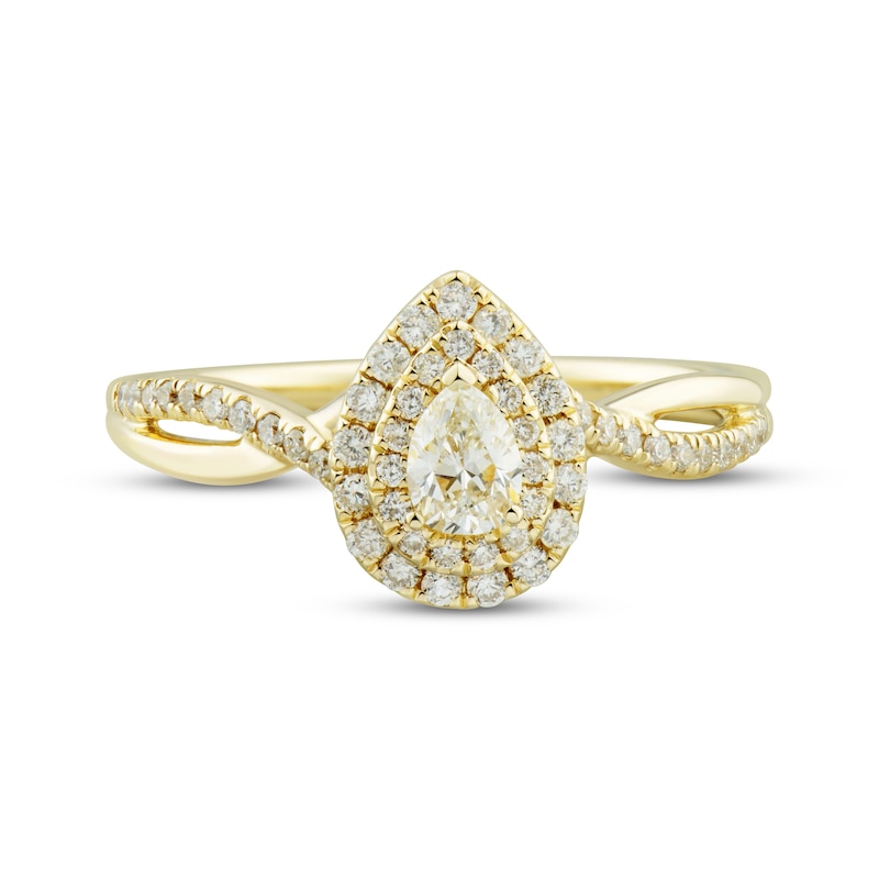 Diamond Engagement Ring 1/2 ct tw Pear & Round-Cut 14K Yellow Gold