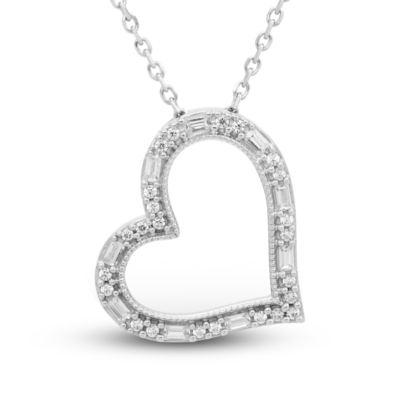 Neil Lane Diamond Heart Necklace 1/5 ct tw Round & Baguette 10K White Gold 18"