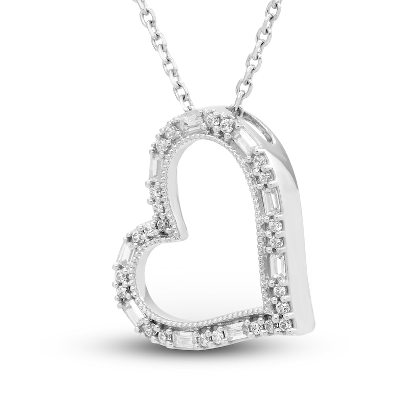 Neil Lane Diamond Heart Necklace 1/5 ct tw Round & Baguette 10K White Gold 18"