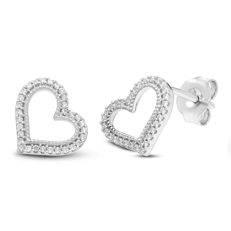 Main Image 1 of Neil Lane Diamond Heart Earrings 1/10 ct tw Round-cut Sterling Silver