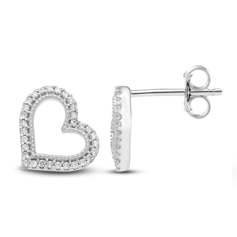 Main Image 2 of Neil Lane Diamond Heart Earrings 1/10 ct tw Round-cut Sterling Silver