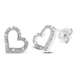 Neil Lane Diamond Heart Earrings 1/8 ct tw Round & Baguette 10K White Gold