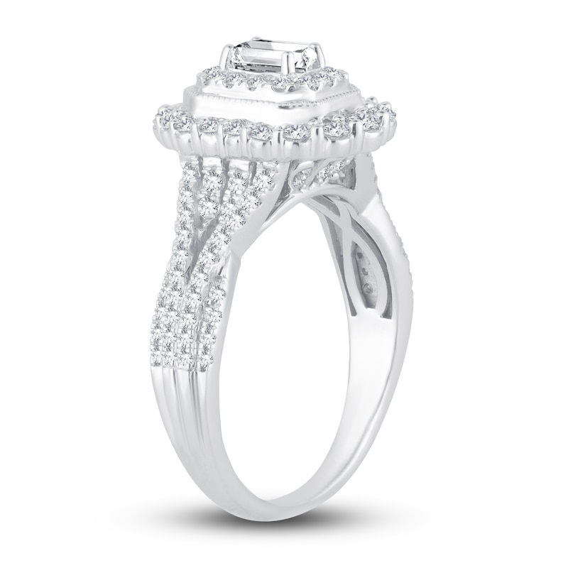 Diamond Engagement Ring 7/8 ct tw Emerald & Round 14K White Gold