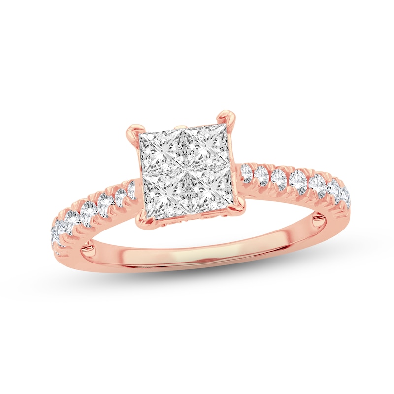 Main Image 1 of Now + Forever Multi-Diamond Engagement Ring 1-1/4 ct tw Princess & Round-cut 14K Rose Gold