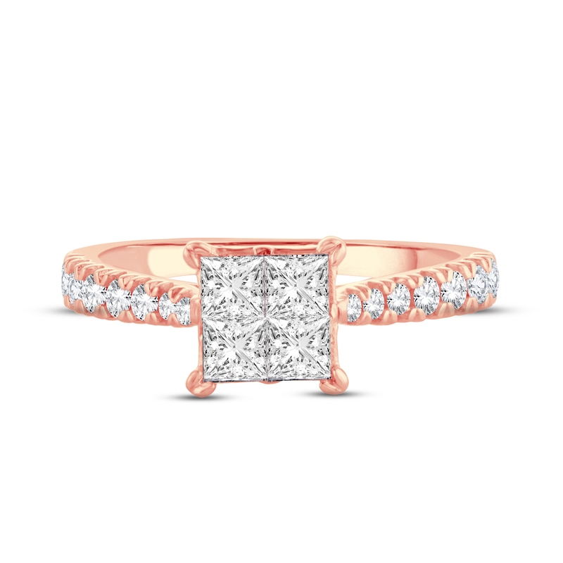Main Image 3 of Now + Forever Multi-Diamond Engagement Ring 1-1/4 ct tw Princess & Round-cut 14K Rose Gold