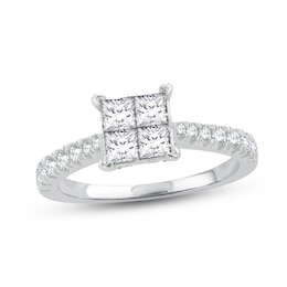 Now + Forever Multi-Diamond Engagement Ring 1-1/4 ct tw Princess & Round 14K White Gold