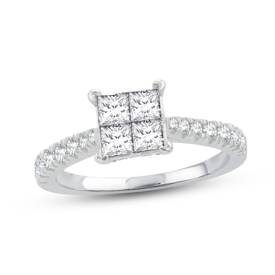 Now + Forever Multi-Diamond Engagement Ring 1-1/4 ct tw Princess & Round 14K White Gold
