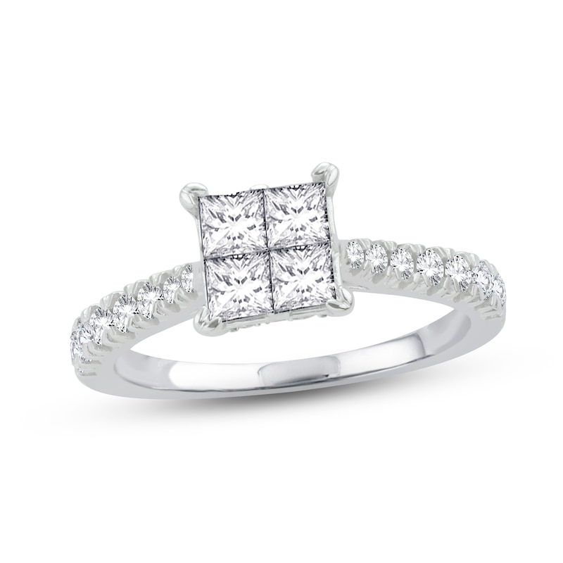 Multi-Diamond Engagement Ring 1-1/4 ct tw Princess & Round 14K White Gold